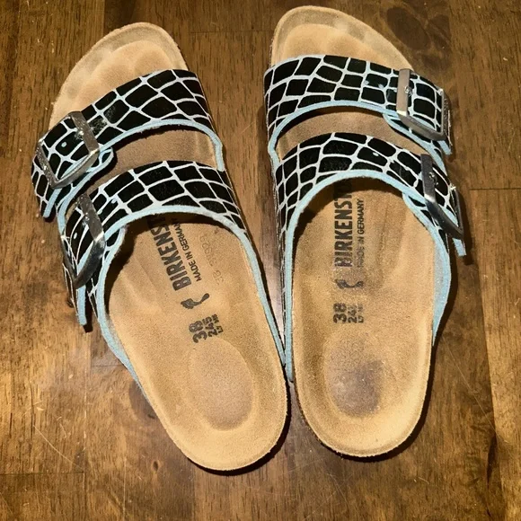 Birkenstock Arizona Gator Gleam sandals 38 US 7-7.5 womens ocean breeze EUC - Picture 3 of 7